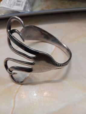 Handcrafted Upcycled Silver-Plated Fork Flatware Artisan Bangle Bracelet Cuff 3D